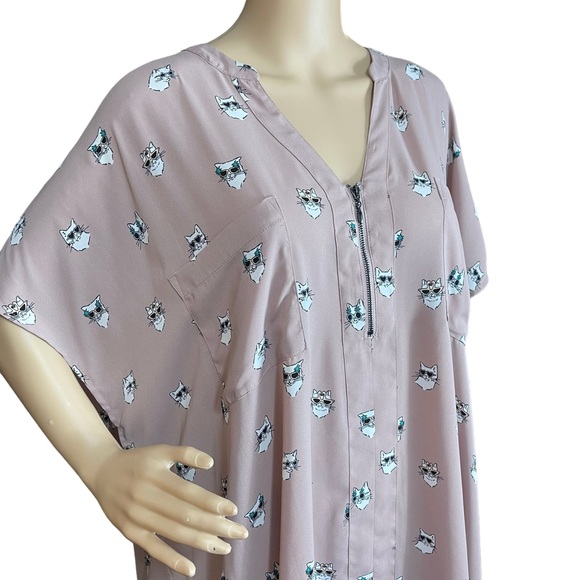 TORRID 5X cat print pink popover top dolman sleeves zip neck casual cute - Picture 7 of 8